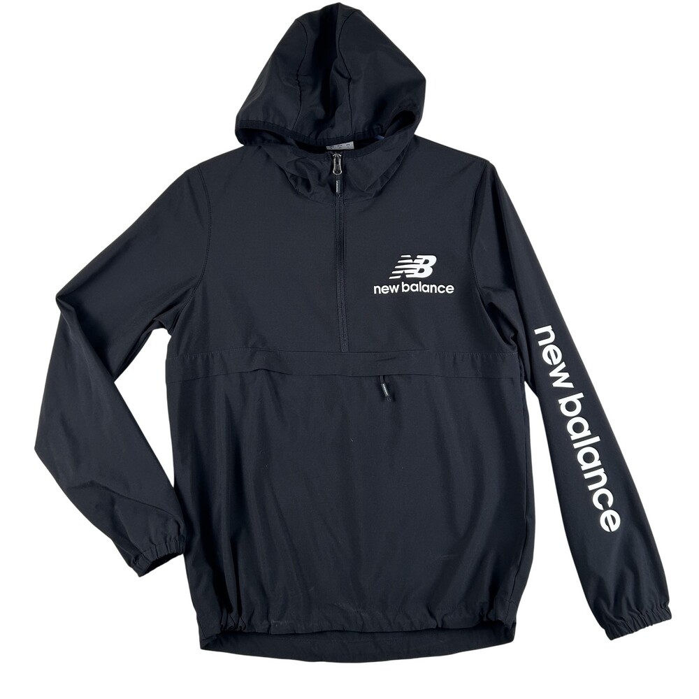 New Balance Jacket Womens Medium Black Hooded 1/2 Zip Windbreaker Athletic